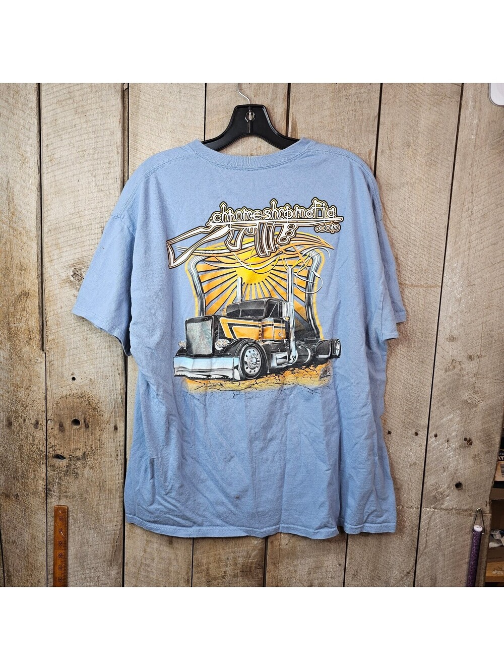 4 State Trucks Chrome Shop Mafia T-Shirt Men's XL Blue Graphic Print Short
